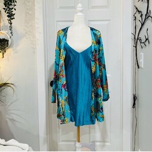 🌹Vintage 80s Gold Label Victoria's Secret Turquoise Silk Nightie & Sleep Shirt